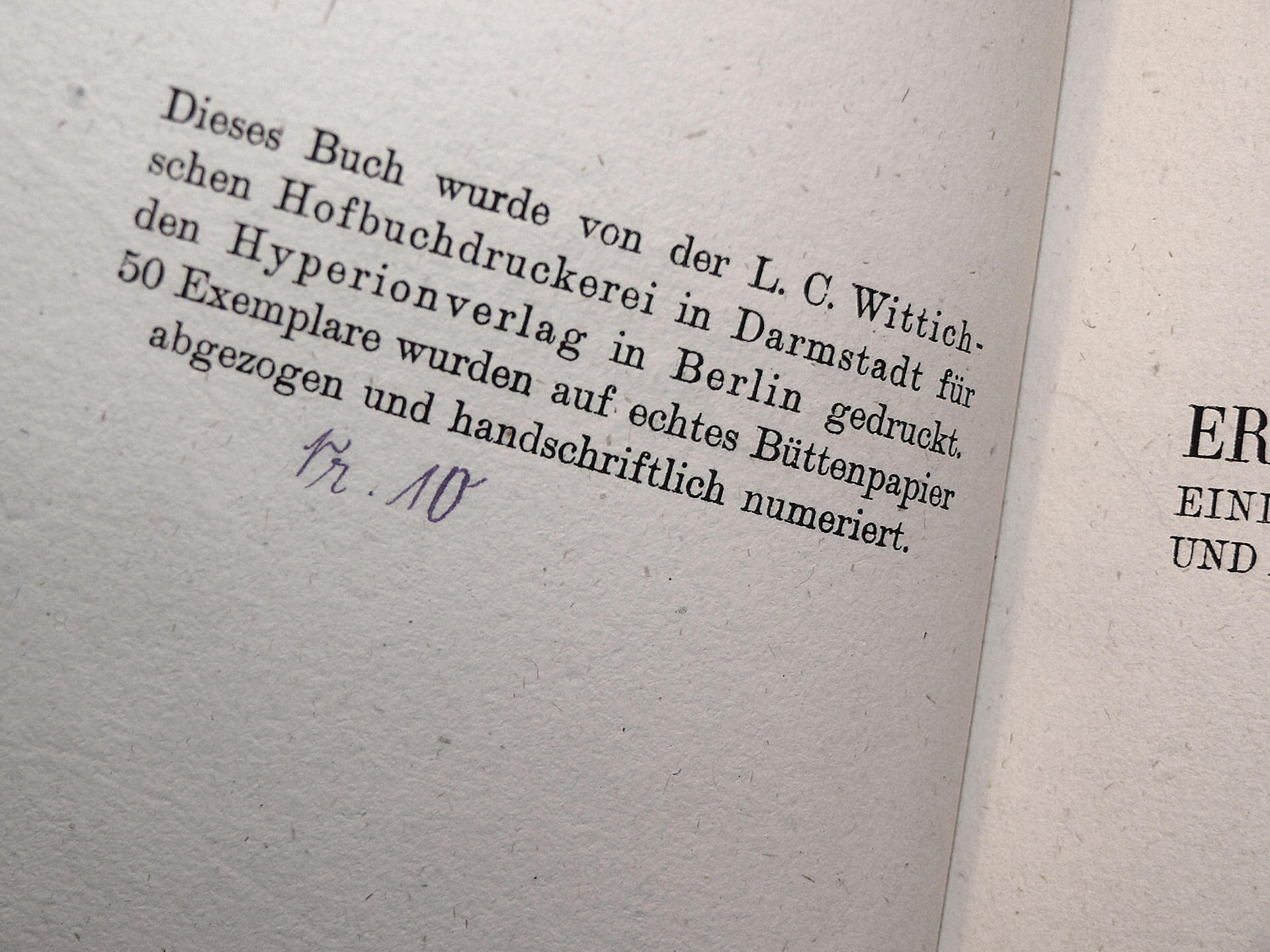 Wulfen, Der Genussmensch – Kolophon der Berliner Edition von 1920